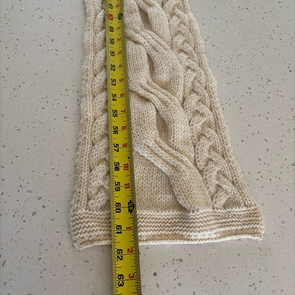 Aran Crafts Cream Ivory 100% Wool Cable Knit Scarf Irish Ireland - Picture 3 of 5